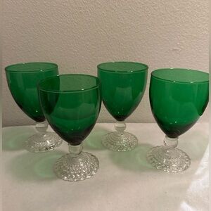 4 Anchor Hocking Forest Green Bubble Depression Glasses. 8oz Emerald Green